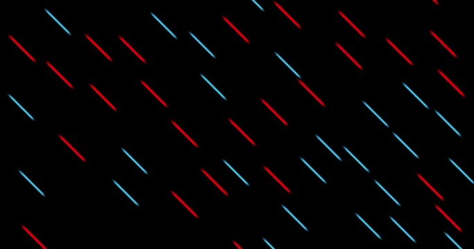 Stream of laser beams of red and blue colors on a black background. Laser ray. Horizontal composition, 4k video quality