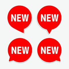New product stickers set. Red shopping label tag. Speech bubble icons. Vector
