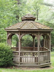 This wooden gazebo is a popular resting place in the park.