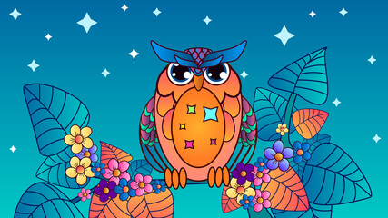 Owl colourful vector illustration