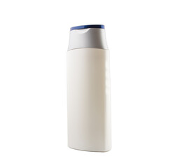 white bottle with shower gel with blue cap. place for text, blank.