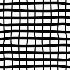 Black and white plaid seamless background. Hand drawn plaid pattern. Vector abstract wallpaper.