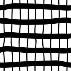 Black and white plaid seamless background. Hand drawn plaid pattern. Vector abstract wallpaper.