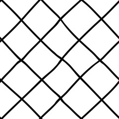 Black and white seamless diagonal plaid background. Hand drawn pattern with diagonal design. Vector plaid wallpaper.