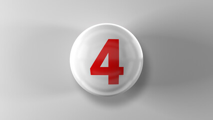 Number 4 on glossy white ball. 3d. 3D rendering. White ball on white background