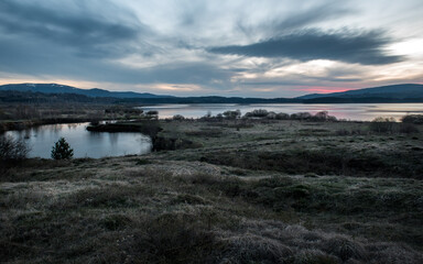 Beautiful lake Blue Hour Sunset, long exposure