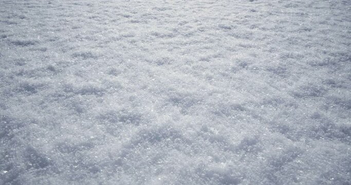 4K - Camera move across fresh snow cover. View at daytime light at winter background