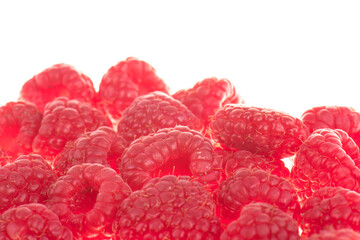 Raspberries on white background