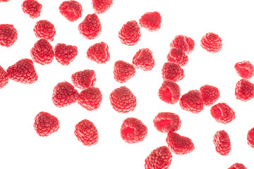 Raspberries on white background