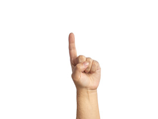 Pointing finger hand isolated on white background doing one