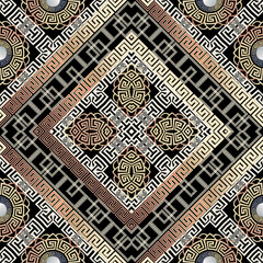 Ornamental greek seamless pattern. Geometric elegant vector background. Repeat tribal backdrop. Ancient style ornaments. Rhombus frames, mazes, lines, borders, shapes. Ornate modern golden design