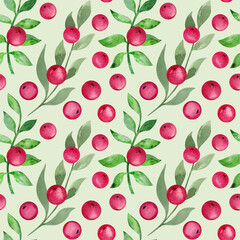 seamless pattern of red berries on green twig