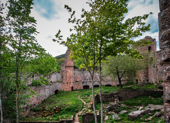 Fototapeta na wymiar Medieval Castle Landsberg in Vosges, Alsace. Ancient ruins in the mountains.