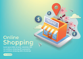 shop online shopping online red shop building for online application