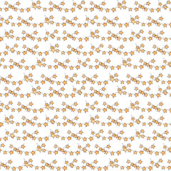 Watercolor hand drawn sketch seamless pattern background with illustration of garland of gold stars isolated on white