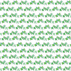 Fototapeta premium Watercolor hand drawn sketch seamless pattern background with illustration of garland of green flags with white stripes isolated on white
