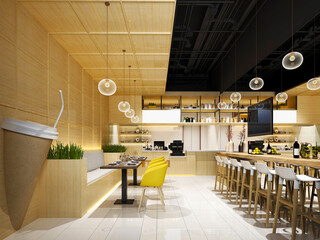 3d render of cafe restaurant