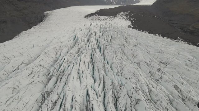 Svinafellsjokull glacier tongue, Iceland. Aerial view