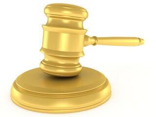 3d golden gavel on white background