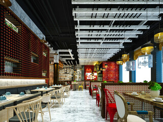 3d render of cafe restaurant