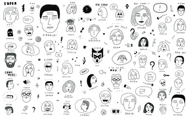 
faces of people doodle set