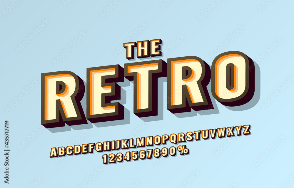 Fototapete retro font set collection, letters and numbers symbol. vector