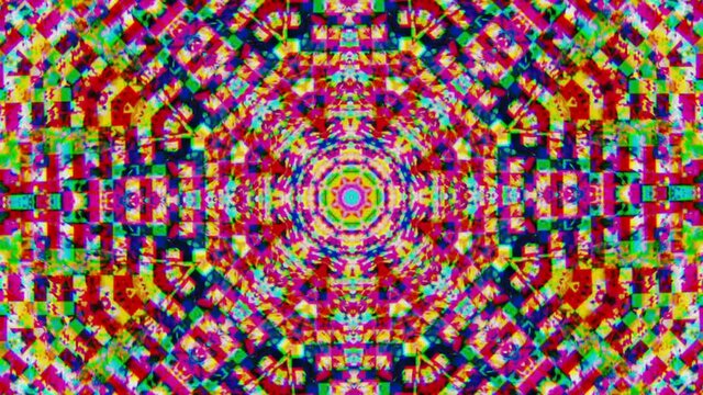 Psychedelic fractals kaleidoscope, vibrant animation for abstract projects.