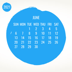 June year 2021 monthly brush stroke calendar