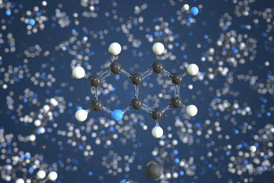 Quinoline molecule, scientific molecular model, 3d rendering