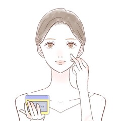 ワセリンを顔に塗って保湿する女性