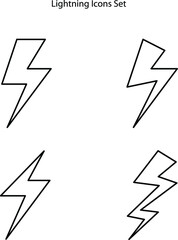 Lightning icon. Simple icon storm or thunder and lightning strike. Set of icons representing lightning bolt, lightning strike or thunderstorm.