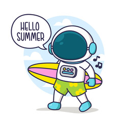 holiday summer astronaut with ball surfing board