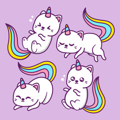cute unicorn cat in different poses