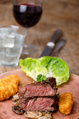 steak slices with croquettes
