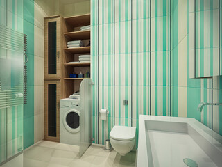 3d illustration of the interior design of a bathroom with a shower. Bathroom concept in mint colors