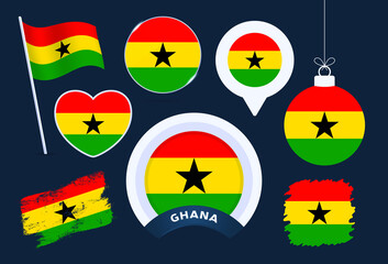 ghana flag vector collection. big set of national flag design elements in different shapes for public and national holidays in flat style.
