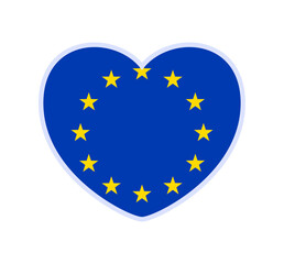 european union flag in a shape of heart. Icon flat heart symbol of love on the background national flag. Vector illustration.