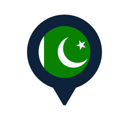 pakistan flag and map pointer icon. National flag location icon vector design, gps locator pin. vector illustration