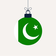 Christmas new year ball with pakistan flag. Greeting card Vector illustration. Merry Christmas Ball with Flag isolated on white background