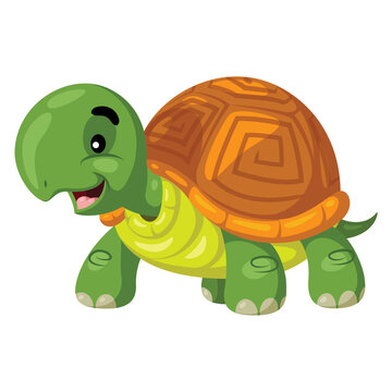 Illustration of cute cartoon turtle smiling.