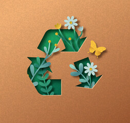 Downcycling green papercut nature concept isolated