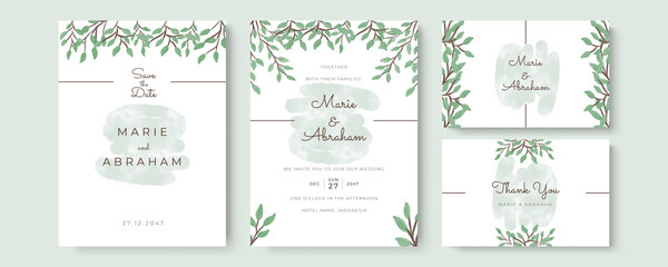 Gold Wedding Invitation, save the date, thank you, rsvp card Design template. Vector. winter flower, Rose, silver dollar, olive leaves, Wax flower, Anemone.