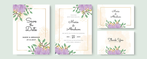 Fototapeta na wymiar Greenery Watercolor Floral wedding invitation template card design