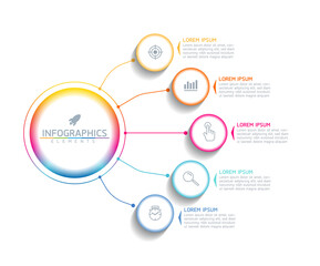 Vector illustration infographics design template, business information, presentation chart, with 5 options or steps. 
