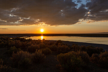 Scenic sunset over a little lake, Central Oregon