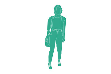 Vector illustration of casual woman posing, Flat style with outline