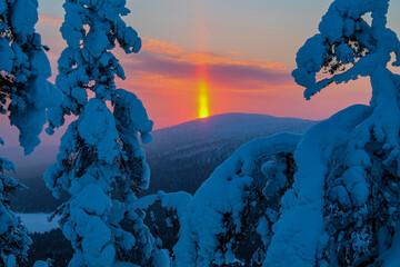firespout sunset with snow