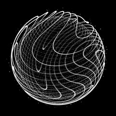Abstract 3d sphere. Sphere with twist lines. Glowing lines twisting. Outer space object. Futuristic technology style. Sphere particles. 3d rendering.
