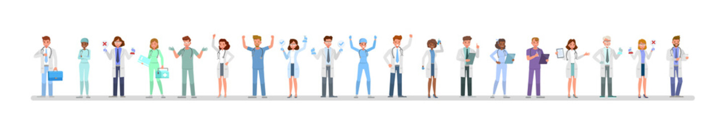 Fototapeta na wymiar Group of doctors different poses character vector design. Presentation in various action with emotions.