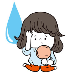 湿気で髪がうねってる女の子